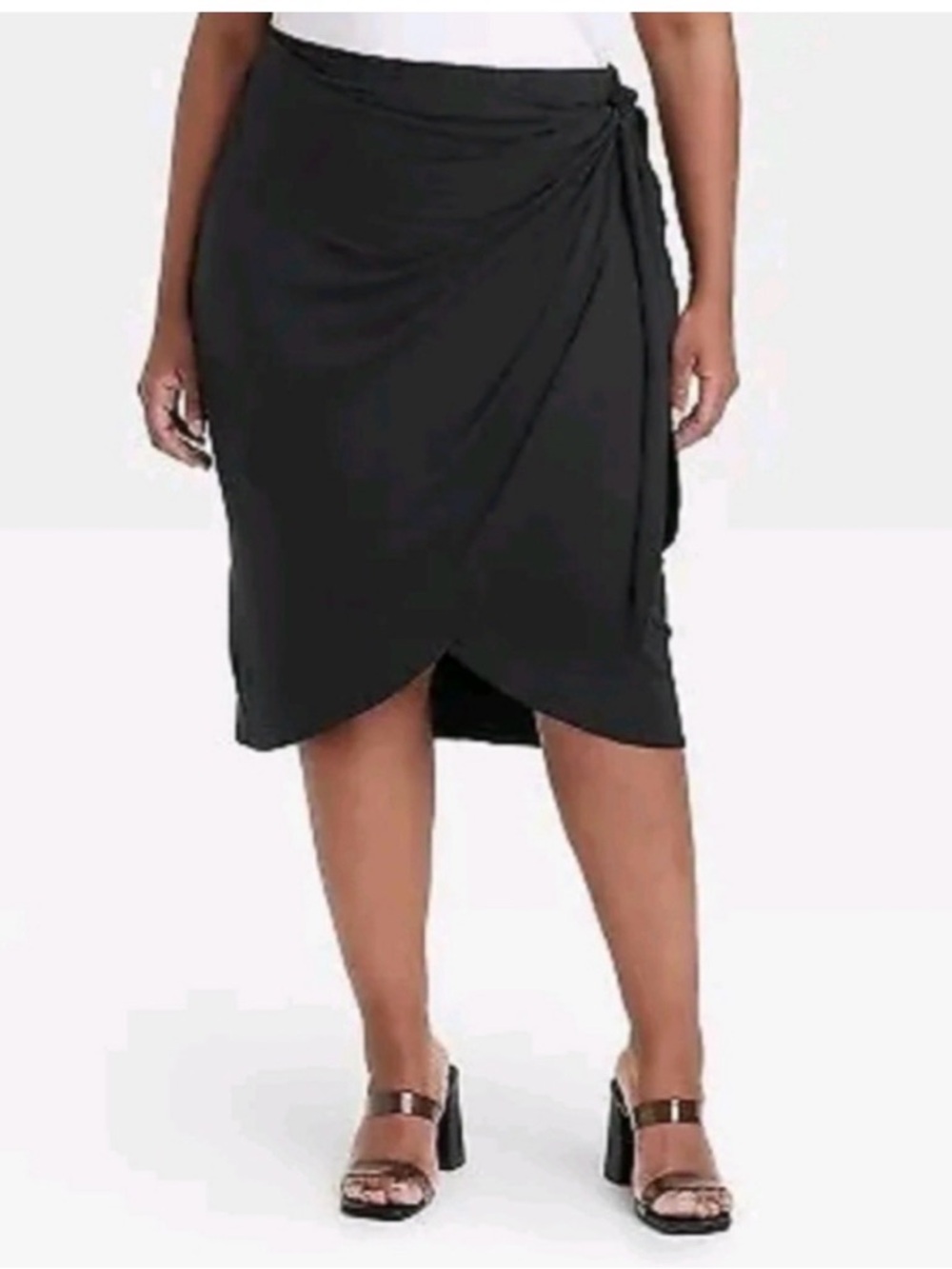 Ava & Viv Black Faux Wrap Skirt with Waist Tie